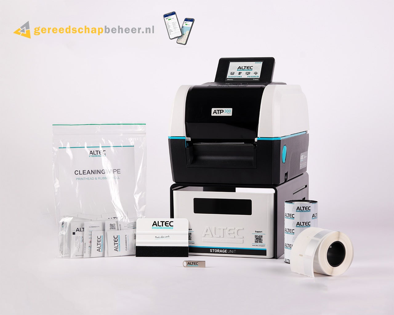 Complete gereedschapbeheer printerset met ATP-300 Pro labelprinter, labels en accessoires voor het identificeren van gereedschap